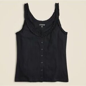 J Crew Broken-in jersey button-front tank top with ruffle trim